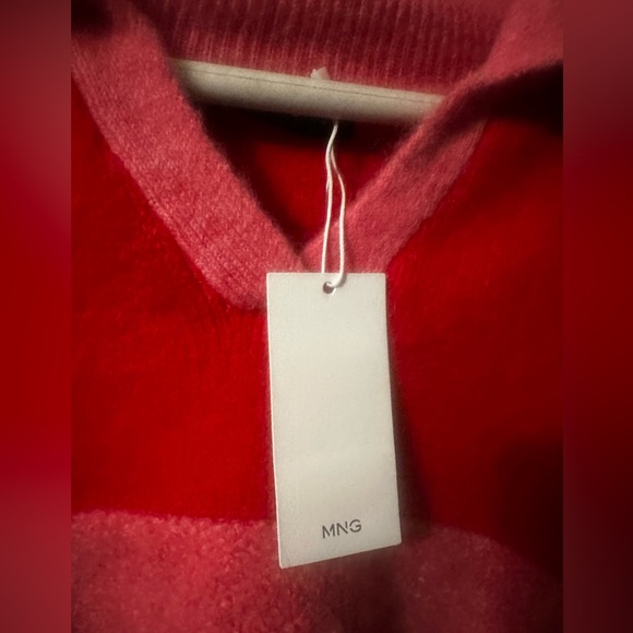 Mango Red and Pink Striped V-Neck Sweater - Picture 3 of 5
